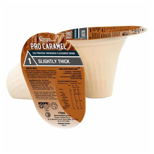 Flavour Creations 15g Protein Caramel Flavour Level 1 Slightly Thick 175ml Dysphagia Cup RTD