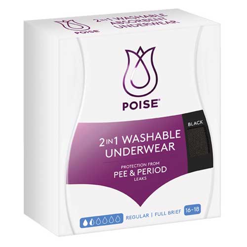 Poise Reusable Underwear 2 In 1 Briefs 16-18 Waist 86-91cm Female 60ml Black